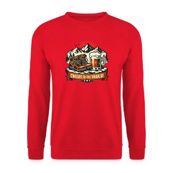 Prost auf die Trails – Bergwandern & Bier - Unisex Pullover - Rot - Vorne - Alina (178cm) & Michal (187cm)