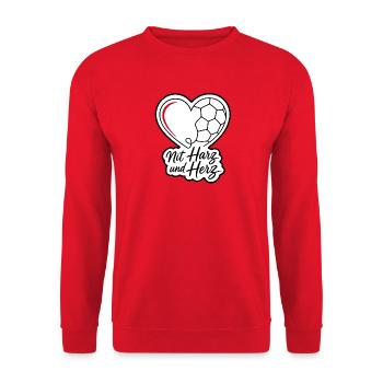 Mit Harz und Herz Handball Linework Vektor Shirt - Unisex Pullover - Rot - Vorne - Alina (178cm) & Michal (187cm)