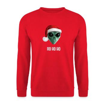 Ho Ho Ho Alien - Alien mit Weihnachtsmütze - Unisex Pullover - Rot - Vorne - Alina (178cm) & Michal (187cm)