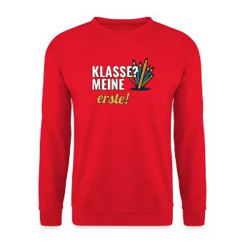 Grundschullehrerin Geschenk für die erste Klasse - Unisex Pullover - Rot - Vorne - Alina (178cm) & Michal (187cm)