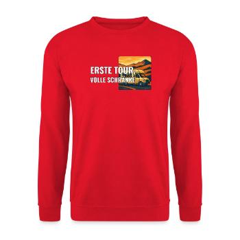 Erste Wohnmobilreise Geschenk für Anfänger - Unisex Pullover - Rot - Vorne - Alina (178cm) & Michal (187cm)