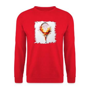 Farbexplosion Tennisracket Kunst - Unisex Pullover - Rot - Vorne - Alina (178cm) & Michal (187cm)