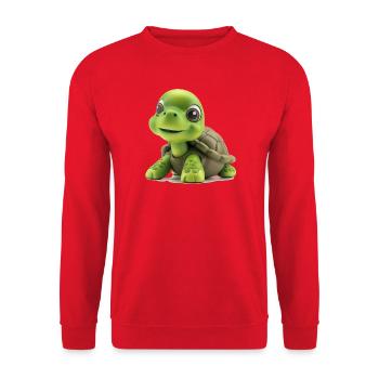 Fröhliche Grüne Schildkröte - Unisex Pullover - Rot - Vorne - Alina (178cm) & Michal (187cm)