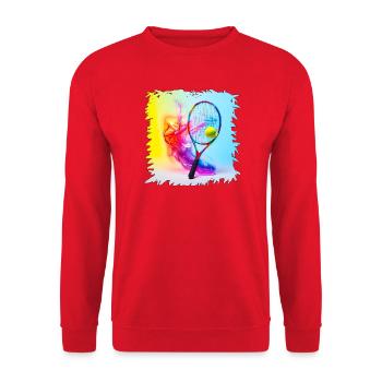 Farbenexplosion Tennisracket - Unisex Pullover - Rot - Vorne - Alina (178cm) & Michal (187cm)