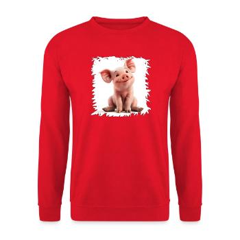 Fröhliches Schweinchen Cartoon - Unisex Pullover - Rot - Vorne - Alina (178cm) & Michal (187cm)