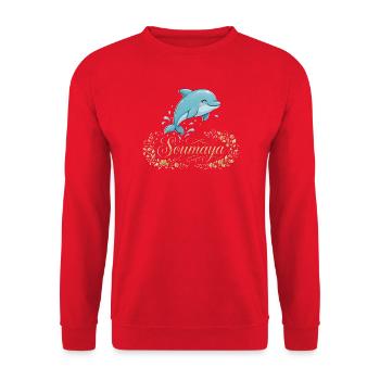 Soumaya-Delfin im goldenen Blumenrahmen - Unisex Pullover - Rot - Vorne - Alina (178cm) & Michal (187cm)
