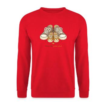 Babyankündigung Kleine Füße Großes Glück - Unisex Pullover - Rot - Vorne - Alina (178cm) & Michal (187cm)
