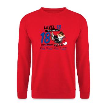 Level 18 Freigeschaltet 18 Geburtstag Volljährig - Unisex Pullover - Rot - Vorne - Alina (178cm) & Michal (187cm)