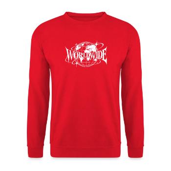 Weltweites Globus-Emblem - Unisex Pullover - Rot - Vorne - Alina (178cm) & Michal (187cm)