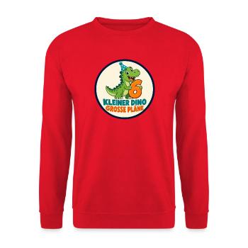 6 Geburtstag – Kleiner Dino große Pläne - Unisex Pullover - Rot - Vorne - Alina (178cm) & Michal (187cm)