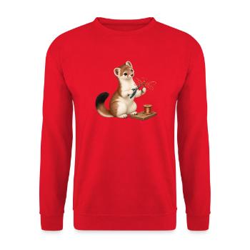 Hermelin mit Draht-Libelle - Unisex Pullover - Rot - Vorne - Alina (178cm) & Michal (187cm)