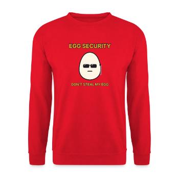 Egg Security – Ei Bodyguard lustiger Spruch - Unisex Pullover - Rot - Vorne - Alina (178cm) & Michal (187cm)