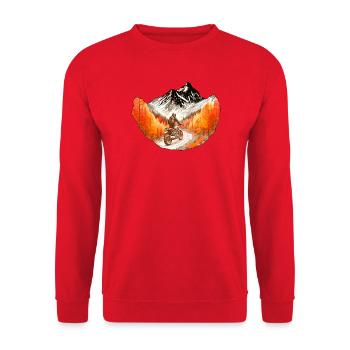 Motorradfahrer in den Bergen - Unisex Pullover - Rot - Vorne - Alina (178cm) & Michal (187cm)