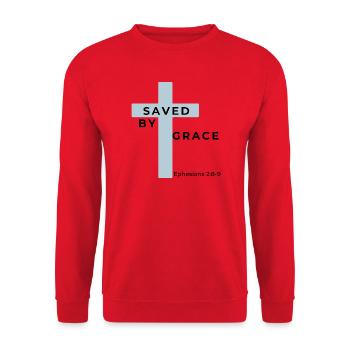 Gerettet durch Gnade - Unisex Pullover - Rot - Vorne - Alina (178cm) & Michal (187cm)