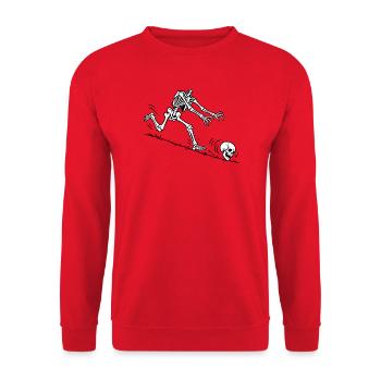 Na tja, Kopfloses Skelettrollendes Schädel-Meme - Unisex Pullover - Rot - Vorne - Alina (178cm) & Michal (187cm)
