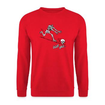 Na tja, Kopfloses Skelettrollendes Schädel-Meme - Unisex Pullover - Rot - Vorne - Alina (178cm) & Michal (187cm)