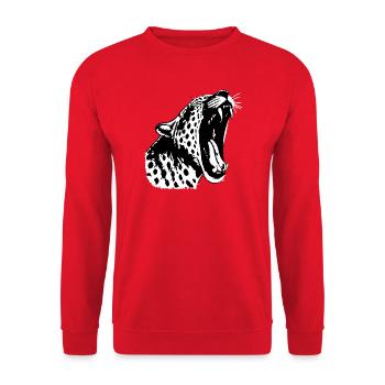 Schwarzweiß Leopardenkopf (PNG) - Unisex Pullover - Rot - Vorne - Alina (178cm) & Michal (187cm)