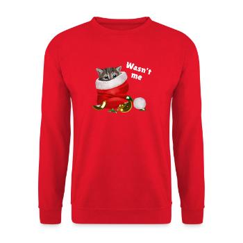 Wasn't me - Kätzchen mit kaputten Kugeln - Unisex Pullover - Rot - Vorne - Alina (178cm) & Michal (187cm)