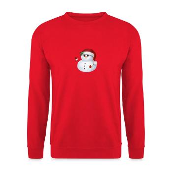 Schneemann mit Weihnachtsmütze - Winkend - Unisex Pullover - Rot - Vorne - Alina (178cm) & Michal (187cm)