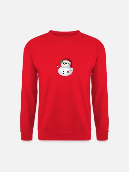 Schneemann mit Weihnachtsmütze - Winkend - Unisex Pullover - Rot