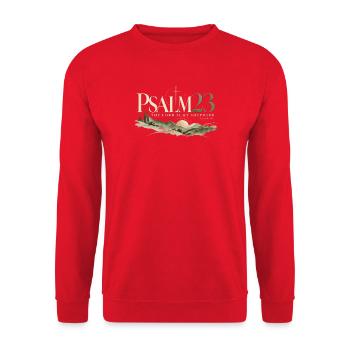 „The Lord Is My Shepherd“ – Psalm 23 Bibelvers - Unisex Pullover - Rot - Vorne - Alina (178cm) & Michal (187cm)