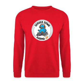 Server down Karma up IT Admin Gelassenheit T-Shirt - Unisex Pullover - Rot - Vorne - Alina (178cm) & Michal (187cm)