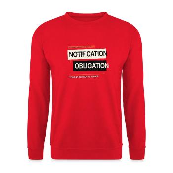 Benachrichtigung ≠ Verpflichtung – Digitale Grenzen - Unisex Pullover - Rot - Vorne - Alina (178cm) & Michal (187cm)