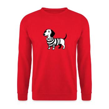 Dackel Hund mit Fliege Dackelliebe Kinder T-Shirt - Unisex Pullover - Rot - Vorne - Alina (178cm) & Michal (187cm)