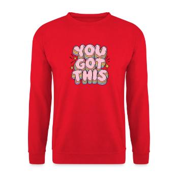 Du schaffst das – Regenbogen Schrift - Unisex Pullover - Rot - Vorne - Alina (178cm) & Michal (187cm)