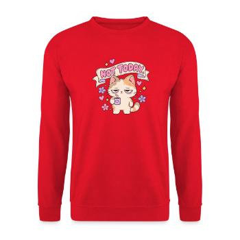 Not Today Katze mit Latte Banner - Unisex Pullover - Rot - Vorne - Alina (178cm) & Michal (187cm)