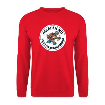 Marathon-Shirt Geladen mit Kohlenhydraten - Unisex Pullover - Rot - Vorne - Alina (178cm) & Michal (187cm)