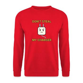 Ladekabel – Don’t steal my charger – Büro lustig - Unisex Pullover - Rot - Vorne - Alina (178cm) & Michal (187cm)