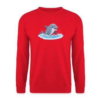 Delfinenspiel in Meereswellen - Unisex Pullover - Rot - Vorne - Alina (178cm) & Michal (187cm)