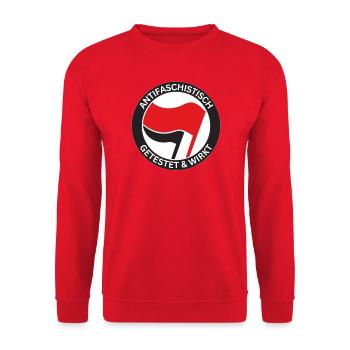Antifaschistisch Getestet - Unisex Pullover - Rot - Vorne - Alina (178cm) & Michal (187cm)