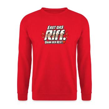 Rockfan Metalfan Gitarrenriff Gitarrist - Unisex Pullover - Rot - Vorne - Alina (178cm) & Michal (187cm)