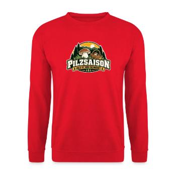 Pilzsaison Waldforaging Logo - Unisex Pullover - Rot - Vorne - Alina (178cm) & Michal (187cm)