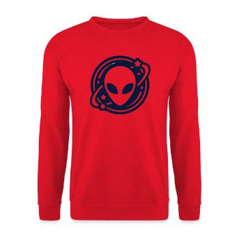 Alien Kopf Weltraum Logo - Unisex Pullover - Rot - Vorne - Alina (178cm) & Michal (187cm)