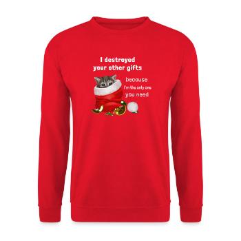 I destroyed your other gifts - Kätzchen - Unisex Pullover - Rot - Vorne - Alina (178cm) & Michal (187cm)