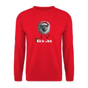 Graues Schaf God Jul - Schwedisch - Unisex Pullover - Rot - Vorne - Alina (178cm) & Michal (187cm)