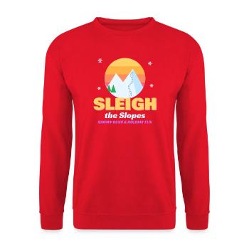 Sleigh the Slopes Retro Weihnachtsskifahrer - Unisex Pullover - Rot - Vorne - Alina (178cm) & Michal (187cm)
