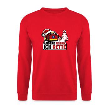 Andere feiern ich rette Rettungsdienst Weihnachten - Unisex Pullover - Rot - Vorne - Alina (178cm) & Michal (187cm)