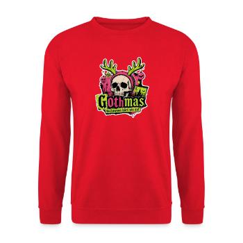 Gothmas Halloween hört nie auf Totenkopf Shirt - Unisex Pullover - Rot - Vorne - Alina (178cm) & Michal (187cm)