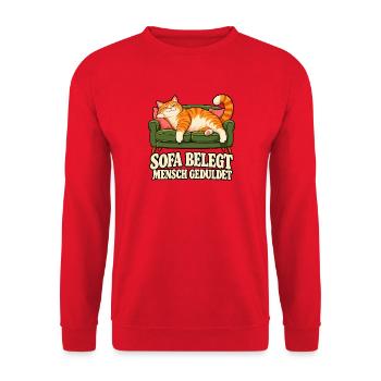 Katzensofa Spruch: Sofa Belegt - Unisex Pullover - Rot - Vorne - Alina (178cm) & Michal (187cm)