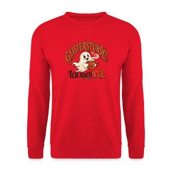 Geisterstunde? Ich mach Tee | Lustiges Halloween  - Unisex Pullover - Rot - Vorne - Alina (178cm) & Michal (187cm)