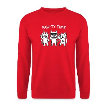 Paw-ty Time – Katzen feiern (für dunkle Shirts) - Unisex Pullover - Rot - Vorne - Alina (178cm) & Michal (187cm)