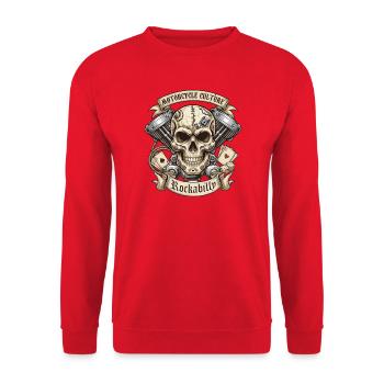 Rockabilly Totenkopf Moto Kultur - Unisex Pullover - Rot - Vorne - Alina (178cm) & Michal (187cm)