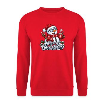 Lustiger Schneemann mit Sonnenbrille Frohe Weihnachten - Unisex Pullover - Rot - Vorne - Alina (178cm) & Michal (187cm)