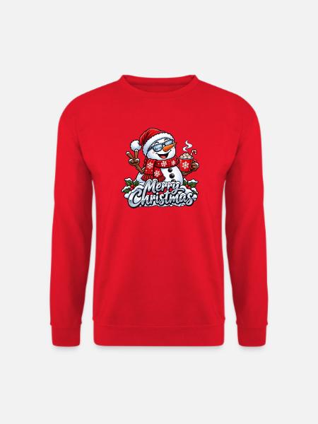 Lustiger Schneemann mit Sonnenbrille Frohe Weihnachten - Unisex Pullover - Rot