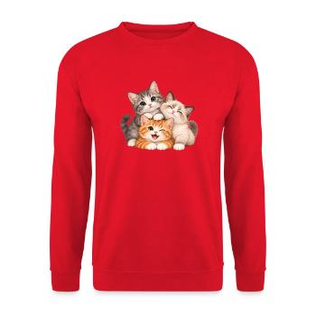 Kätzchen Trio Kuschelfreude - Unisex Pullover - Rot - Vorne - Alina (178cm) & Michal (187cm)