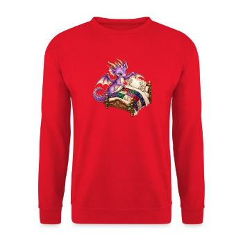Lila Drache auf Quiltbett - Unisex Pullover - Rot - Vorne - Alina (178cm) & Michal (187cm)